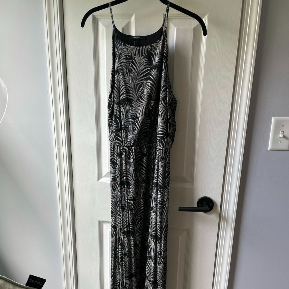 Black and Green Palm Leaf Maxi Dress